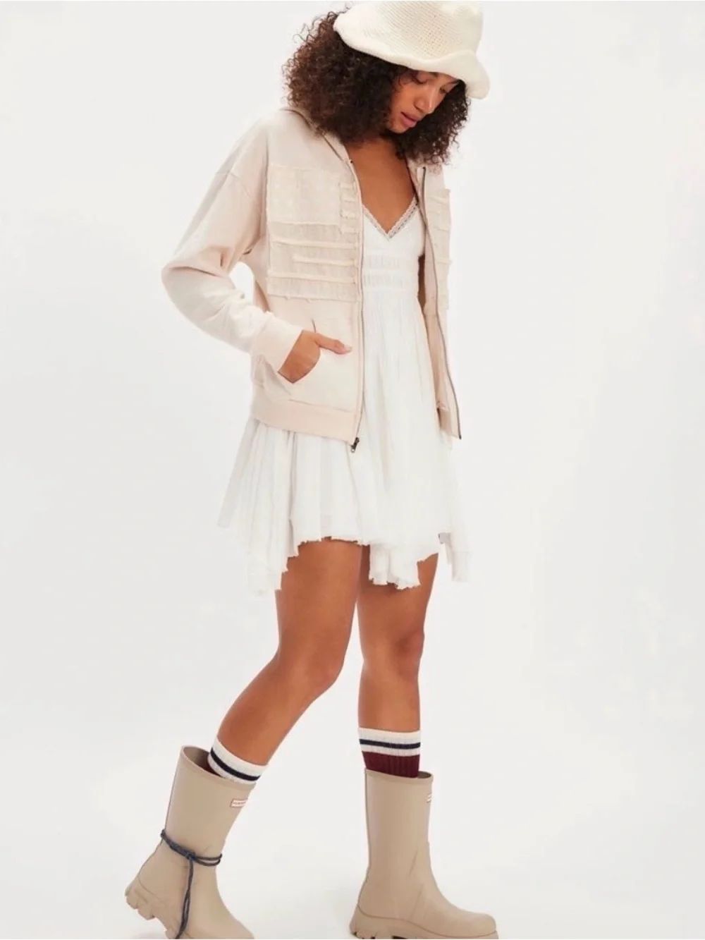 Tricia Fix x Free People Flag Zipper Hoodie In Ivory Combo